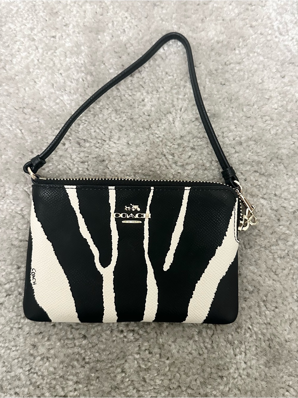 Coach Black & White Zebra-Print Embossed Leather Wristlet Wallet Animal Print